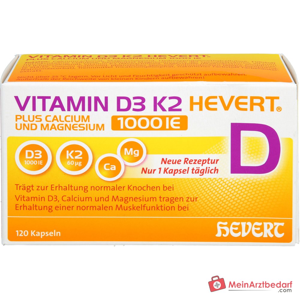 Hevert Vitamina D3 K2 Cápsulas 1000 UI, 120 uds.