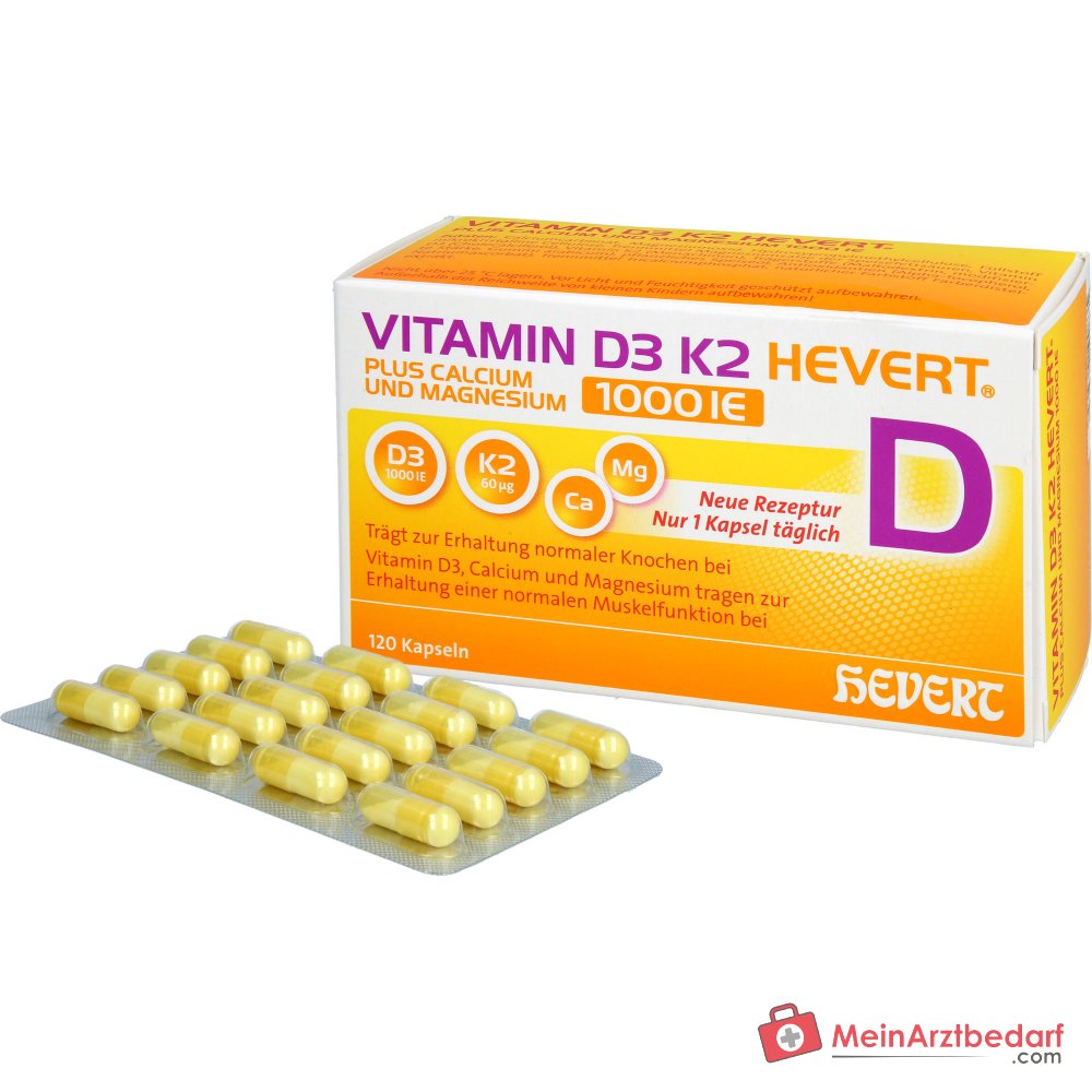 Hevert Vitamina D3 K2 Cápsulas 1000 UI, 120 uds.