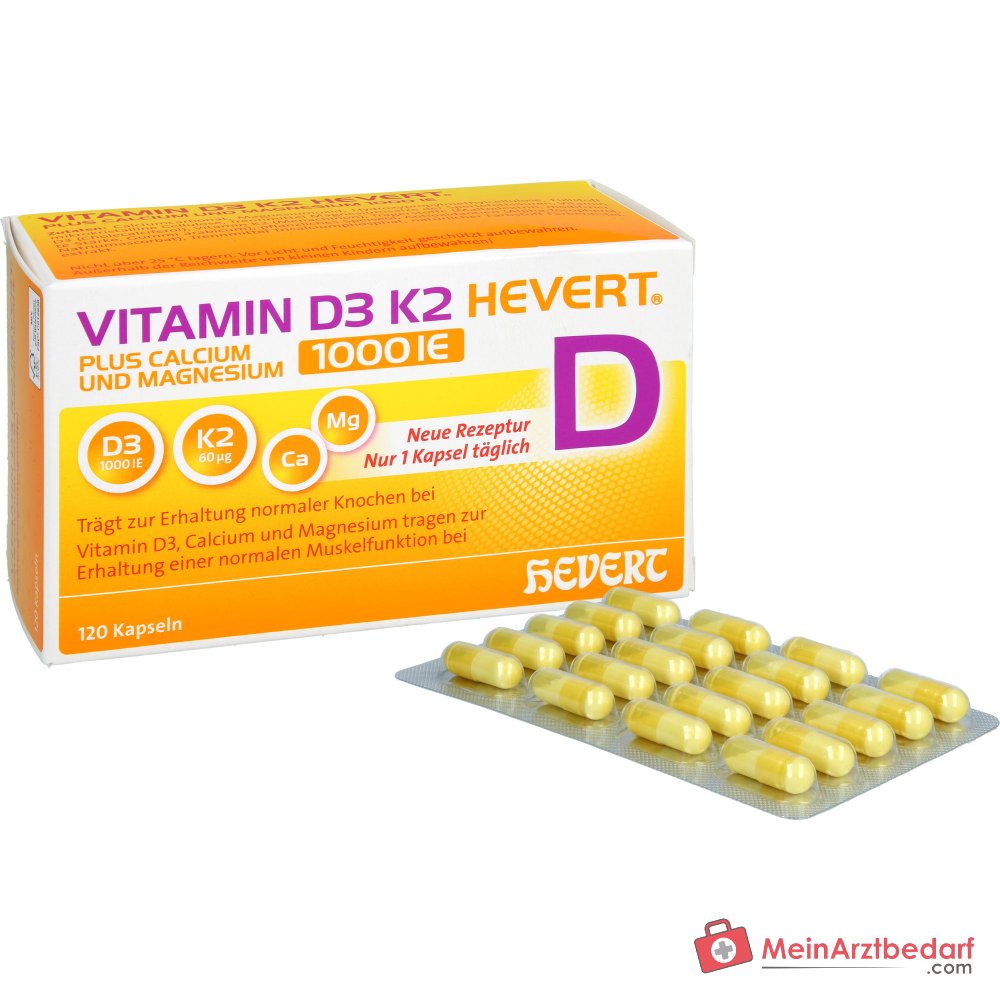 Hevert Vitamina D3 K2 Cápsulas 1000 UI, 120 uds.