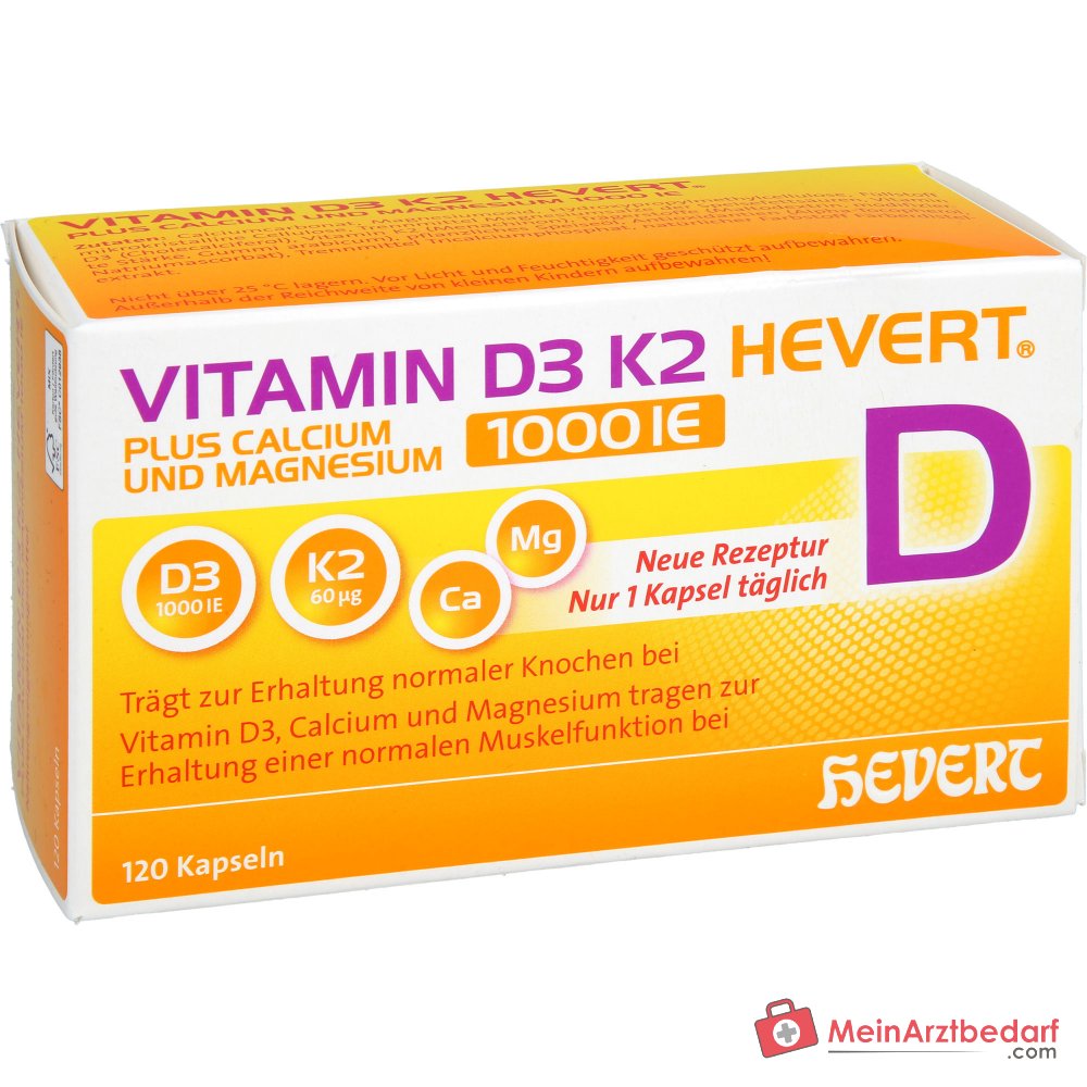 Hevert Vitamina D3 K2 Cápsulas 1000 UI, 120 uds.