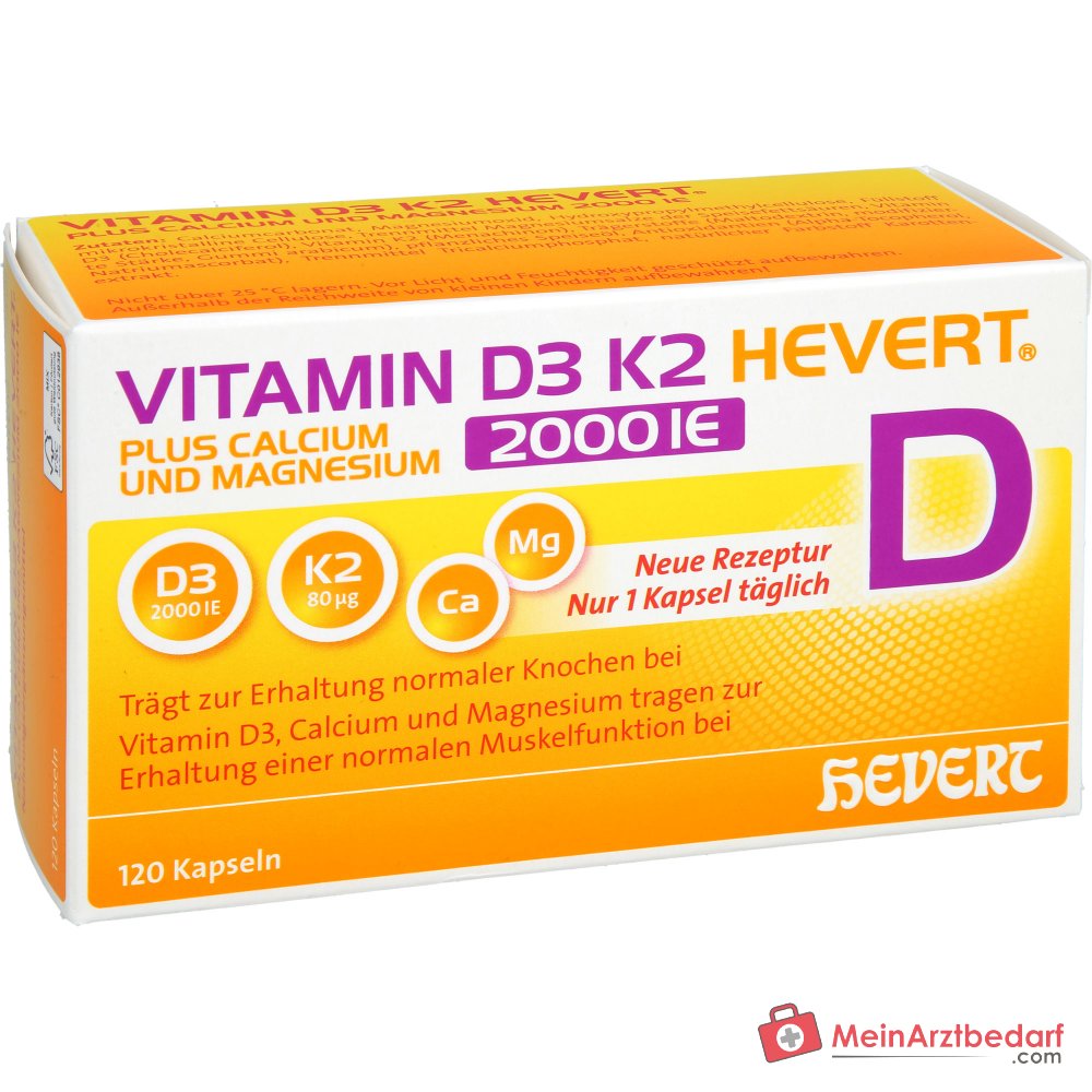 Hevert Vitamine D3 K2 2000 UI, 120 unités.