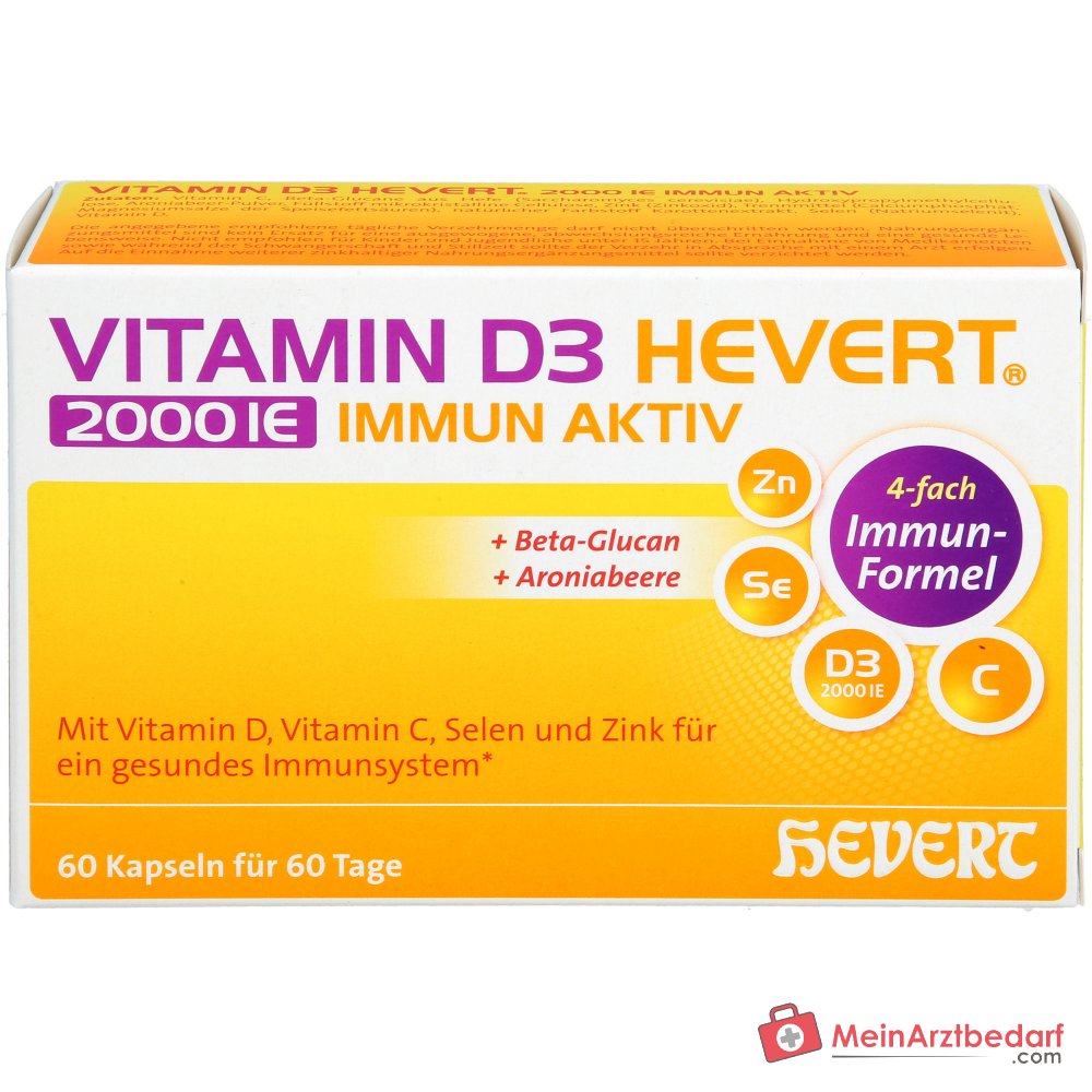 Hevert Vitamina D3 2000 IE Inmuno Activo Cápsulas de Vitamina, 60 Uds.