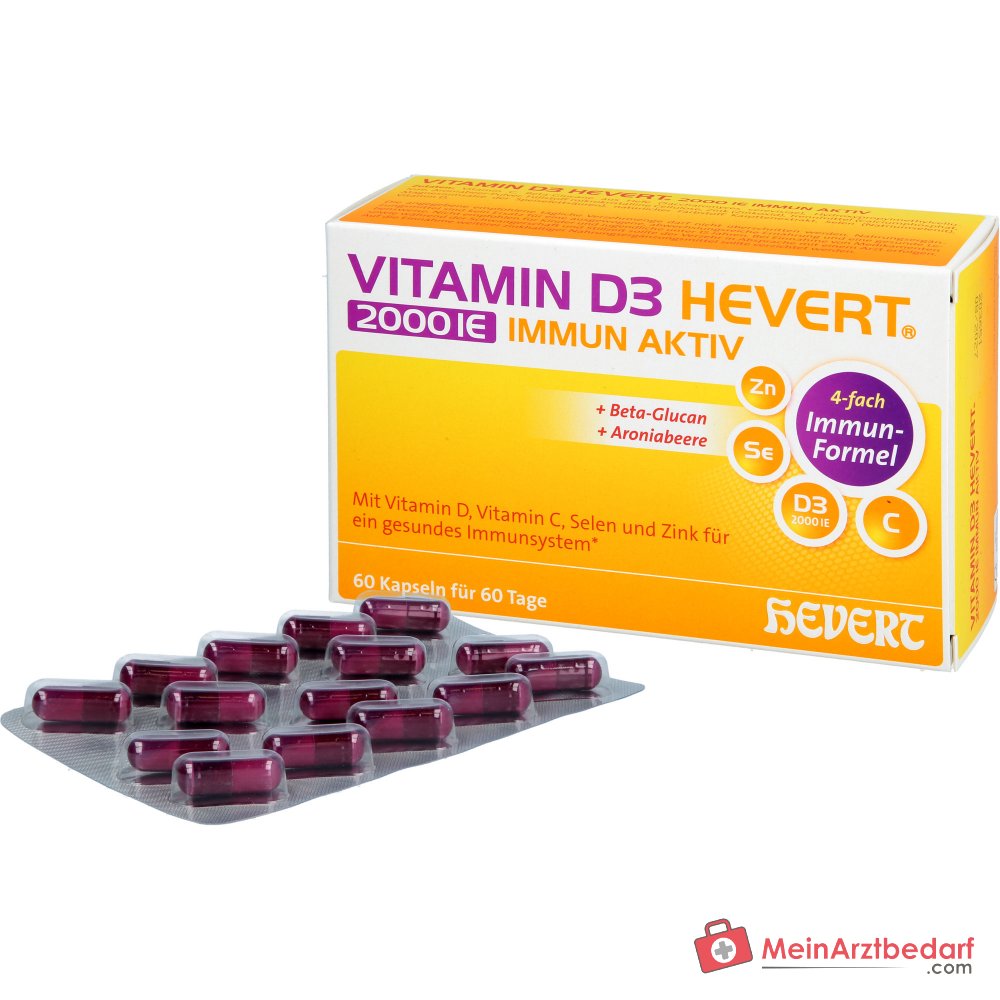 Hevert Vitamina D3 2000 IE Inmuno Activo Cápsulas de Vitamina, 60 Uds.