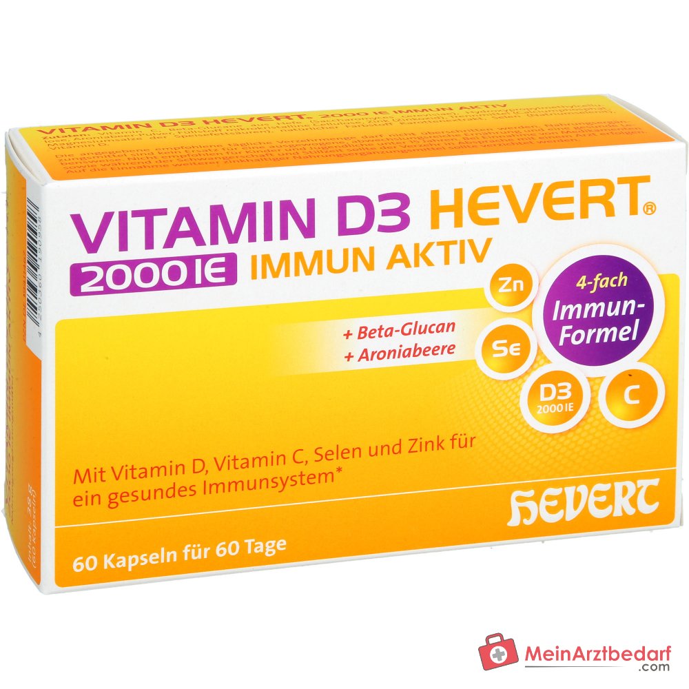 Hevert Vitamine D3 2000 UI Immun Actif Capsules de Vitamines, 60 pcs.