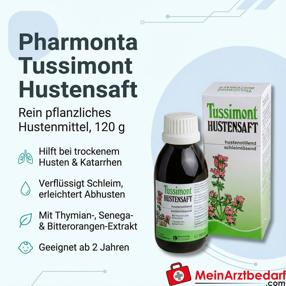 Pharmonta Tussimont Hustensaft 120 g pflanzliches Hustenmittel, bei trockenem Husten, ab 2 Jahren