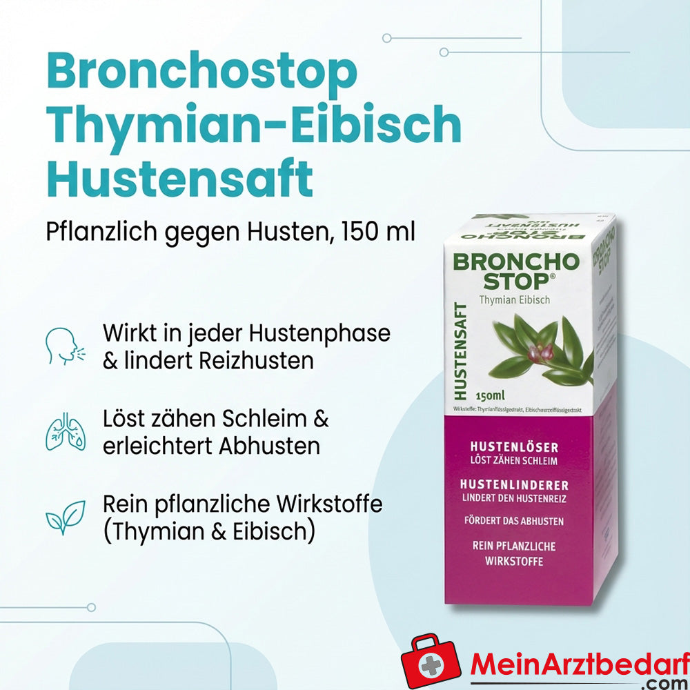 Bronchostop sciroppo per la tosse al timo e alla malva 150 ml, alle erbe - scioglie il muco denso e calma la tosse irritante