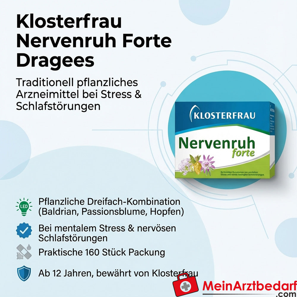 Klosterfrau Nervenruh Forte Dragees 160 Stück – Traditionelles pflanzliches Arzneimittel bei Stress und nervös bedingten Schlafstörungen