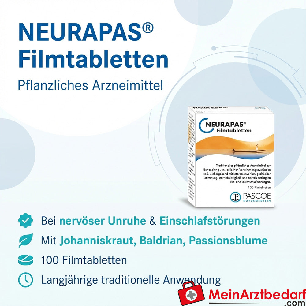 Pascoe NEURAPAS® comprimés pelliculés 100 pcs, médicament à base de plantes en cas d'agitation nerveuse et de troubles de l'endormissement