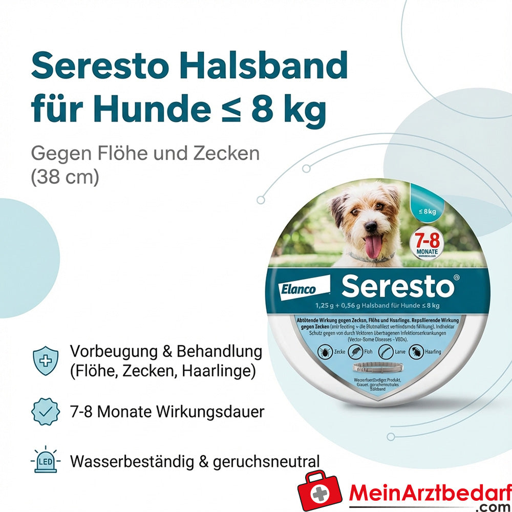 Seresto Halsband für Hunde bis 8 kg 38 cm Ektoparasitikum gegen Flöhe und Zecken