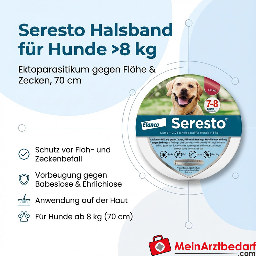 SERESTO Collier chiens >8 kg, 70 cm - Ectoparasite contre puces & tiques