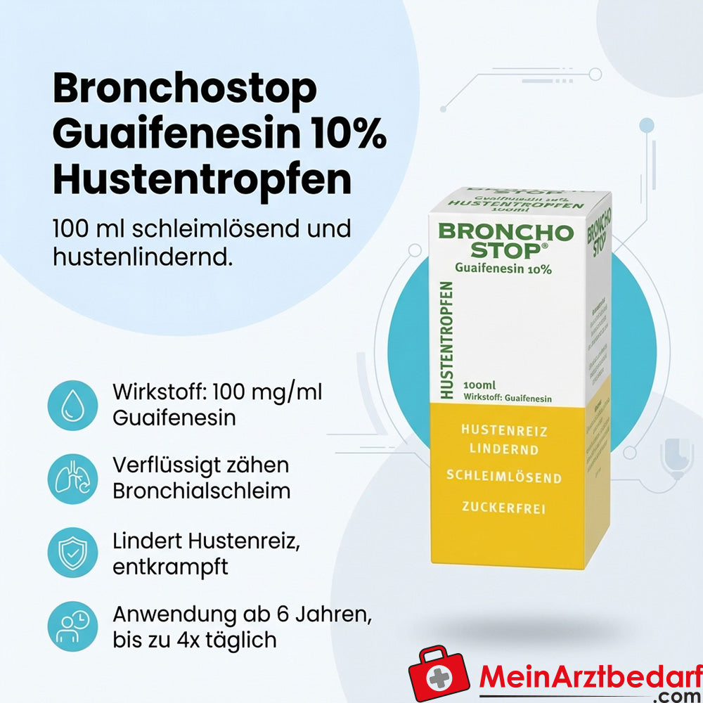 Bronchostop Guaifenesin 10% Gouttes contre la toux 100 ml expectorant