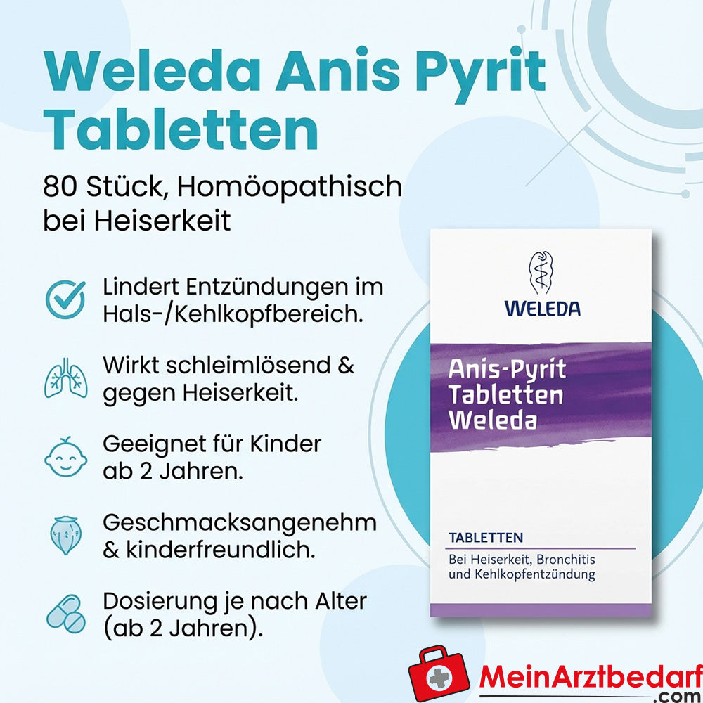 Weleda Anis Pyrit Tabletten 80 Stück, homöopathisch bei Heiserkeit, schleimlösend, ab 2 Jahren