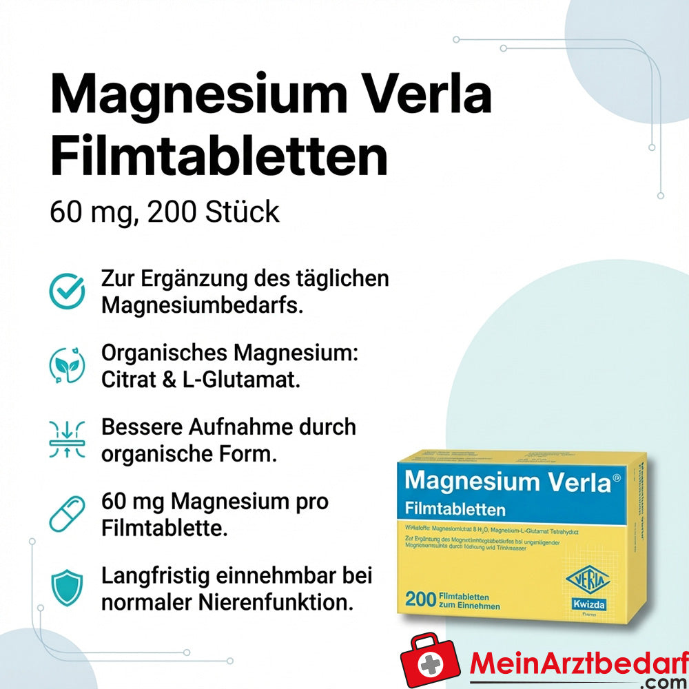 Verla Magnésium comprimés pelliculés 60 mg, 200 pièces, citrate et glutamate de magnésium