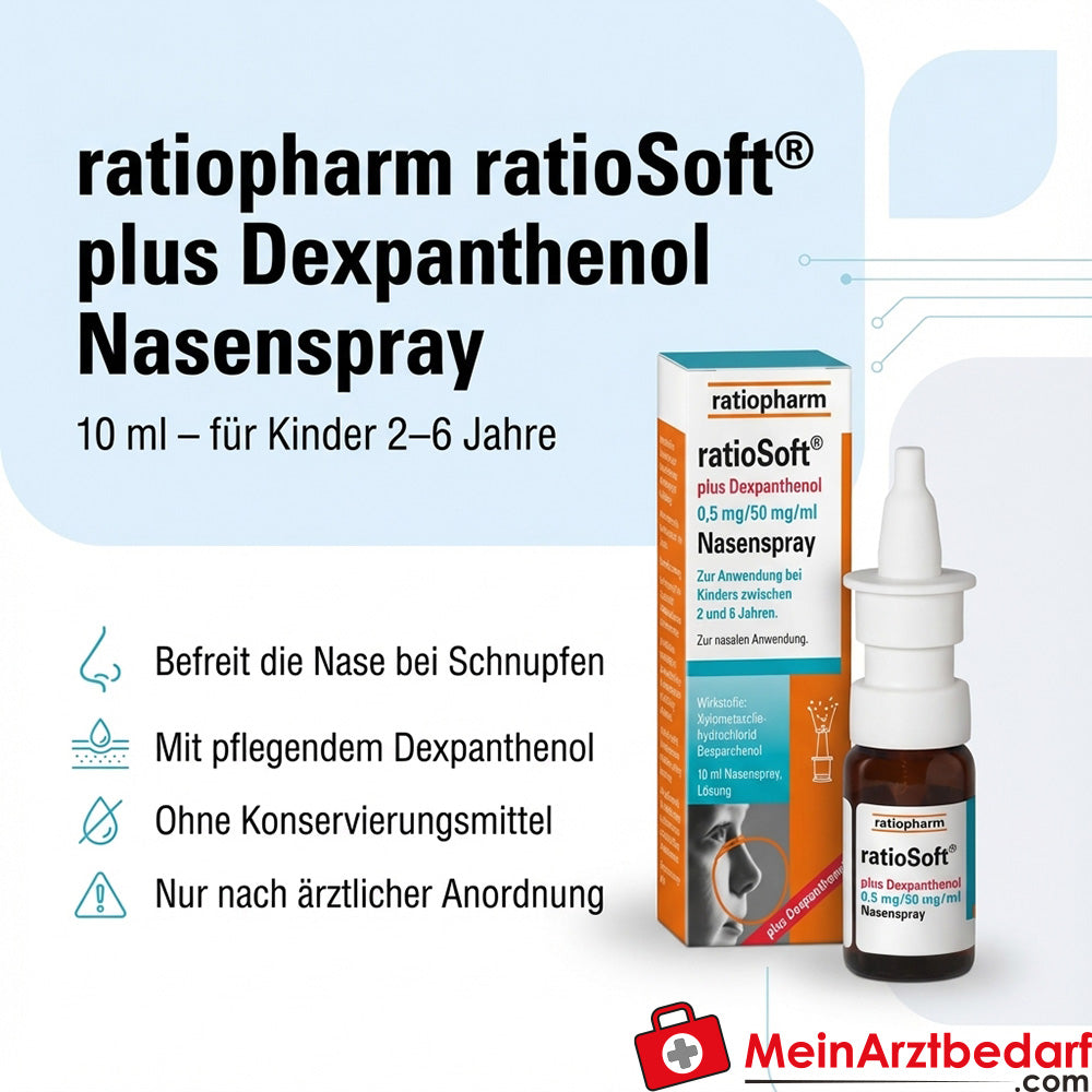 ratiopharm ratioSoft plus Dexpanthenol Nasenspray 10 ml (0,5/50 mg/ml) für Kinder 2–6 Jahre ohne Konservierungsmittel