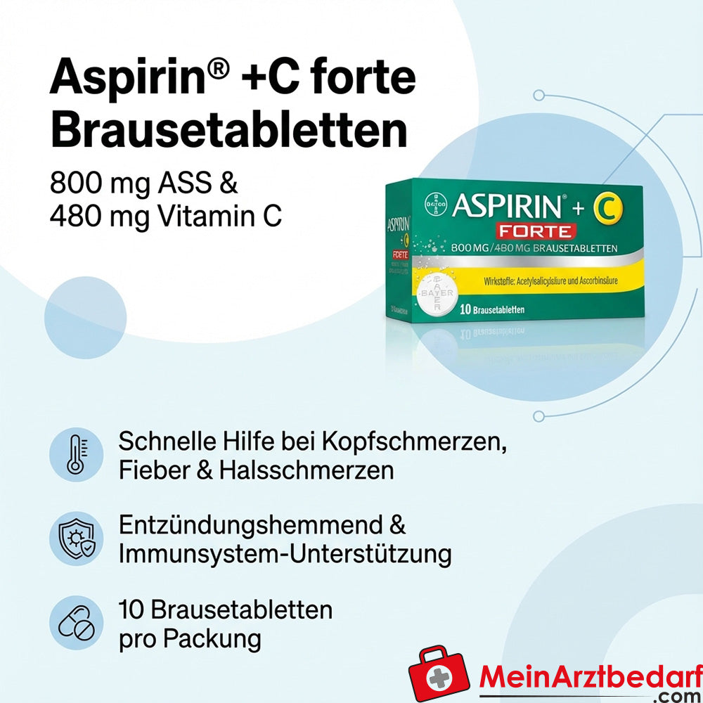 Aspirine +C forte comprimés effervescents 10 pièces, 800 mg ASS/480 mg vitamine C