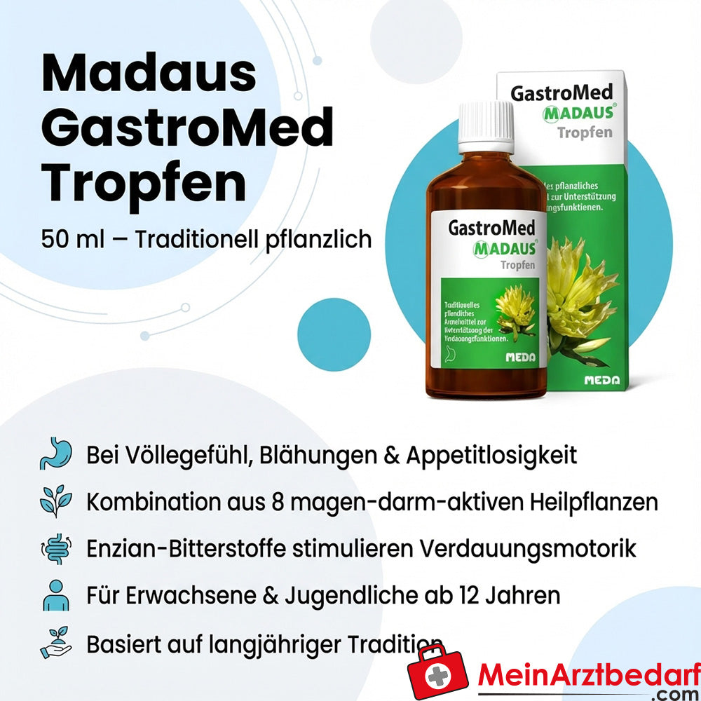 Madaus GastroMed Tropfen 50 ml pflanzliches Arzneimittel bei Völlegefühl, Blähungen und Übelkeit