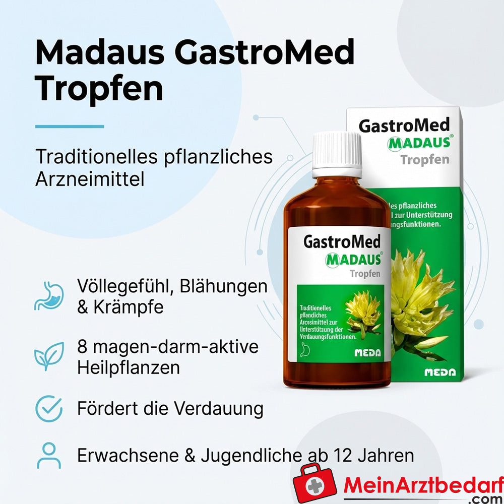Madaus GastroMed Tropfen 100 ml, traditionelles pflanzliches Arzneimittel bei Völlegefühl, Blähungen und Appetitlosigkeit