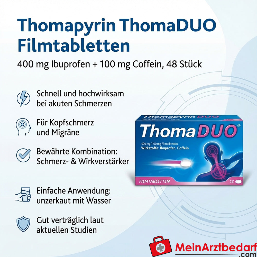 Thomapyrin Thomaduo filmomhulde tabletten 400 mg ibuprofen / 100 mg cafeïne, 48 st.