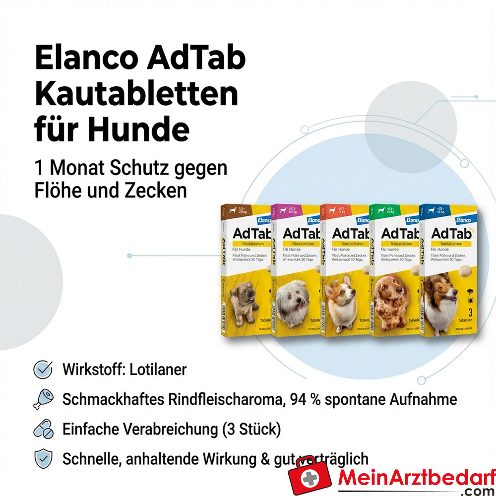 Elanco AdTab Comprimés à mâcher Chien Lotilaner Bœuf 3 pcs - 1 mois de protection contre les puces et les tiques