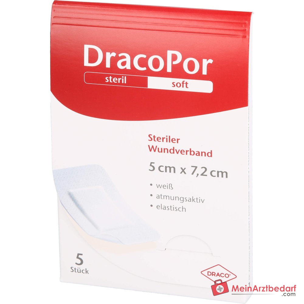 DracoPor Opatrunek na ranę Miękki jednostronnie przylepny sterylny 7,2 x 5 cm