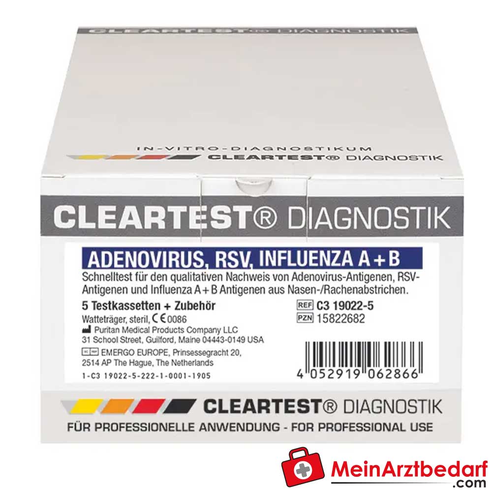 Cleartest Adenovirus, RSV und Influenza A+B Kombitest.