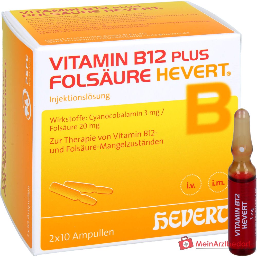 Hevert Vitamina B12 più Acido Folico soluzione iniettabile, 2 x 10 fiale