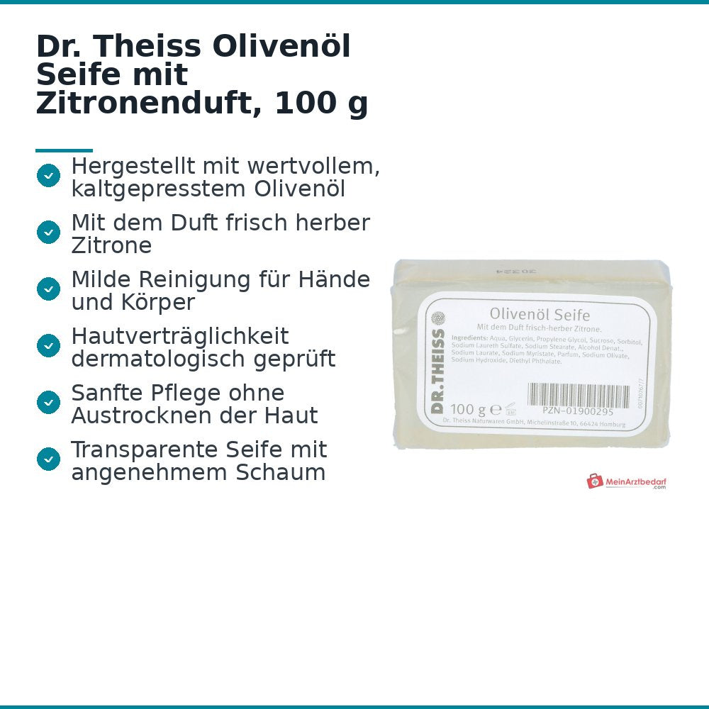 Dr. Theiss Olivenöl Seife mit Zitronenduft, 100 g.