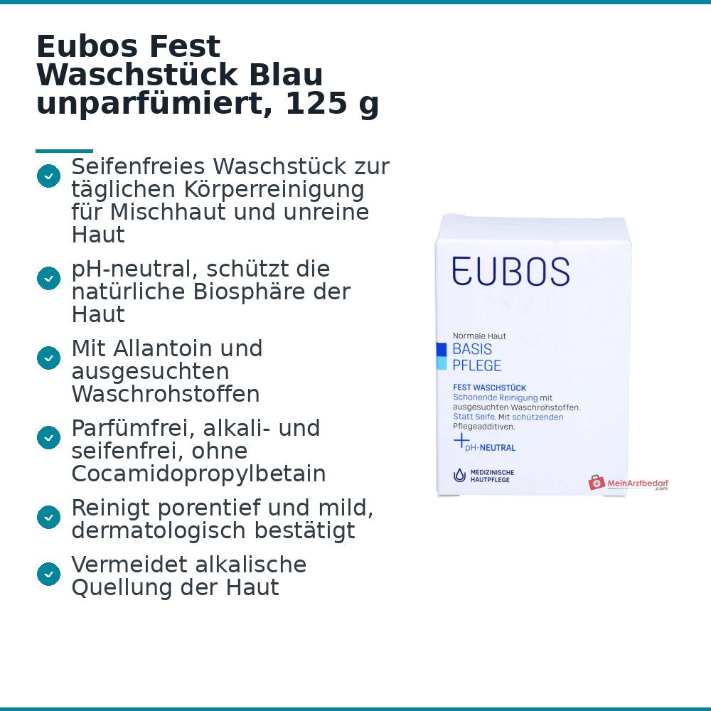 Eubos Basis Pflege Fest Waschstück Blau Seifenfreies Syndet Seife, 125 g.