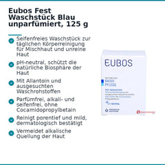 Eubos Basis Pflege Fest Waschstück Blau Seifenfreies Syndet Seife, 125 g.