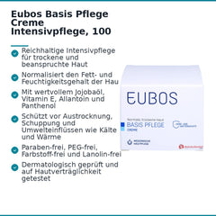 Eubos Basis Pflege Creme Intensivpflege Jojobaöl / Vitamin E / Allantoin / Panthenol Creme, 100 ml.