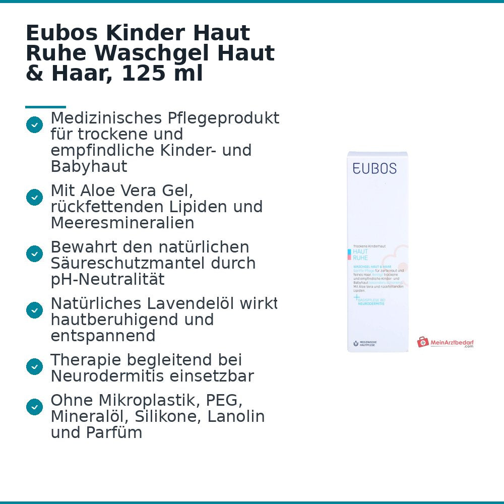 Eubos Kinder Haut Ruhe Waschgel Aloe Vera / Meeresmineralien / Lavendelöl Gel, 125 ml.