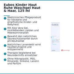 Eubos Kinder Haut Ruhe Waschgel Aloe Vera / Meeresmineralien / Lavendelöl Gel, 125 ml.