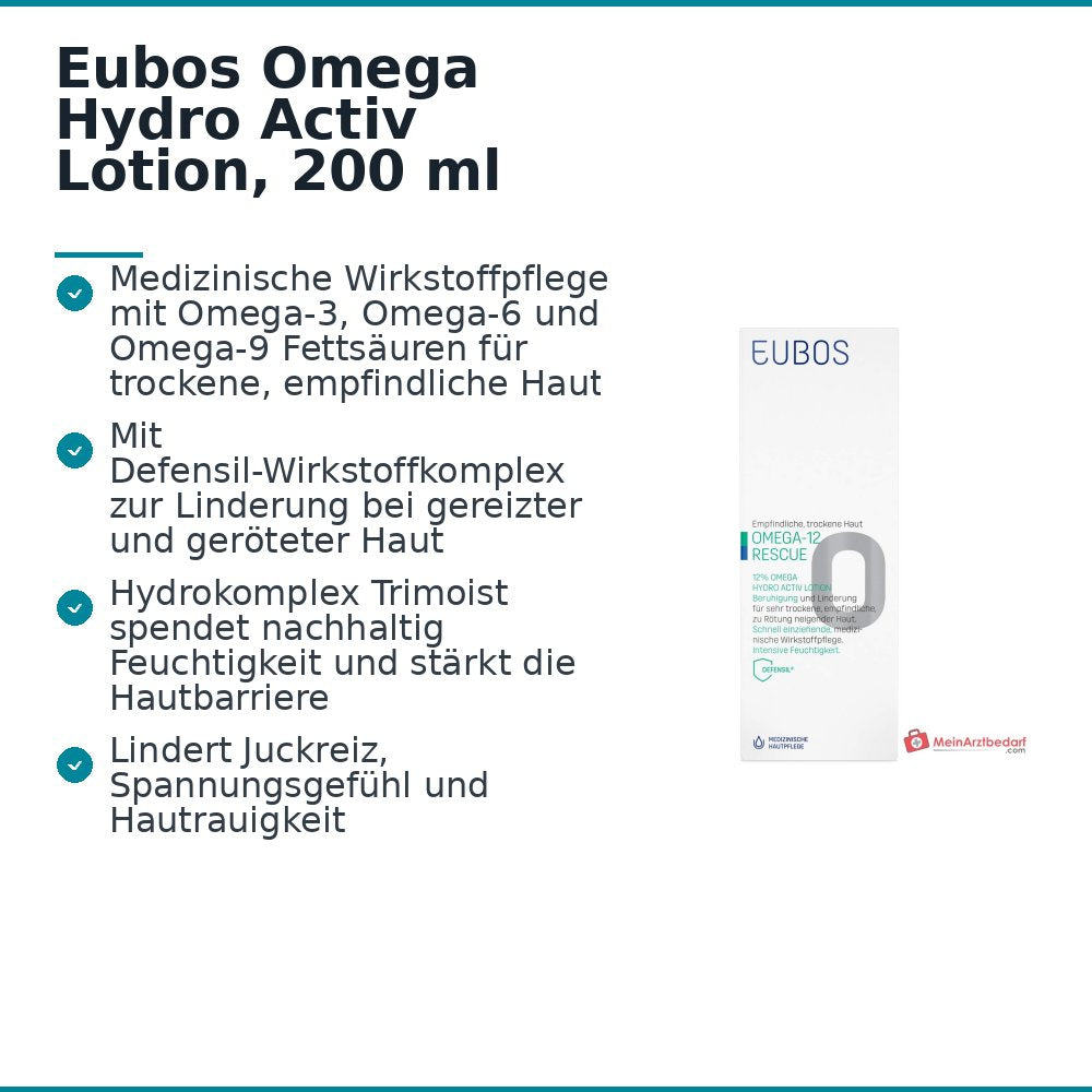 Eubos Omega-12 Rescue 12% Omega Hydro Activ Lotion Nachtkerzenöl / Leinsamenöl / Carthamusöl / Olivenöl Lotion, 200 ml.