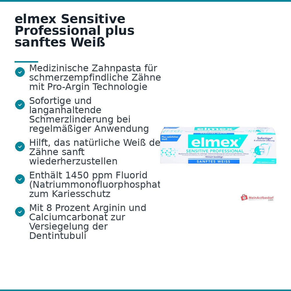 elmex Sensitive Professional plus sanftes Weiß Arginin / Natriummonofluorphosphat Zahnpasta, 75 ml.