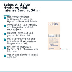 Eubos Anti Age Hyaluron High Intense Serum Hyaluronsäure / Ectoin / Niacinamid / Panthenol / Vitamin E Gesichtsserum, 30 ml.