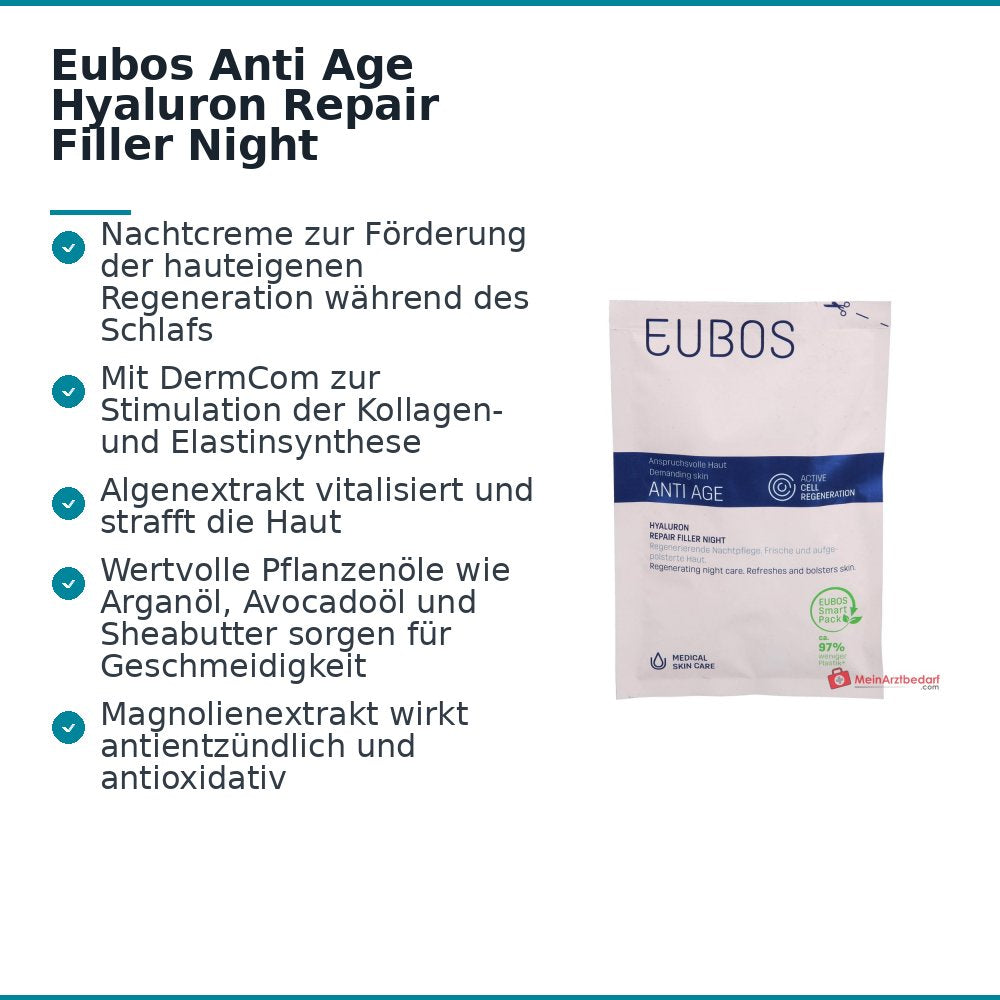 Eubos Anti Age Hyaluron Repair Filler Night Nachtcreme Nachfüllbeutel, 50 ml.