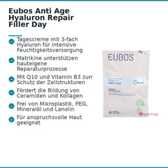 Eubos Anti Age Hyaluron Repair Filler Day Hyaluronsäure / Niacinamid / Panthenol / Coenzym Q10 Tagescreme Nachfüllbeutel, 50 ml.