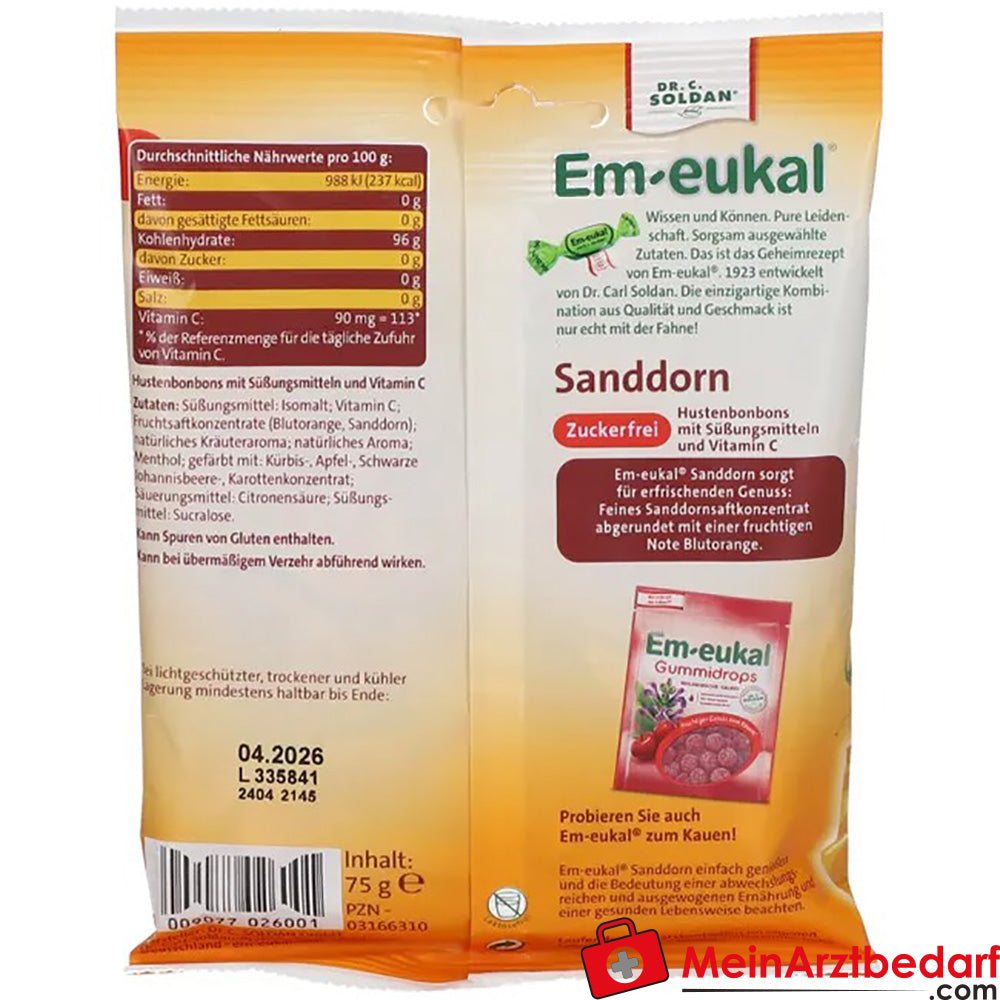 Em-eukal® Bonbons Sanddorn zuckerfrei, 75g.