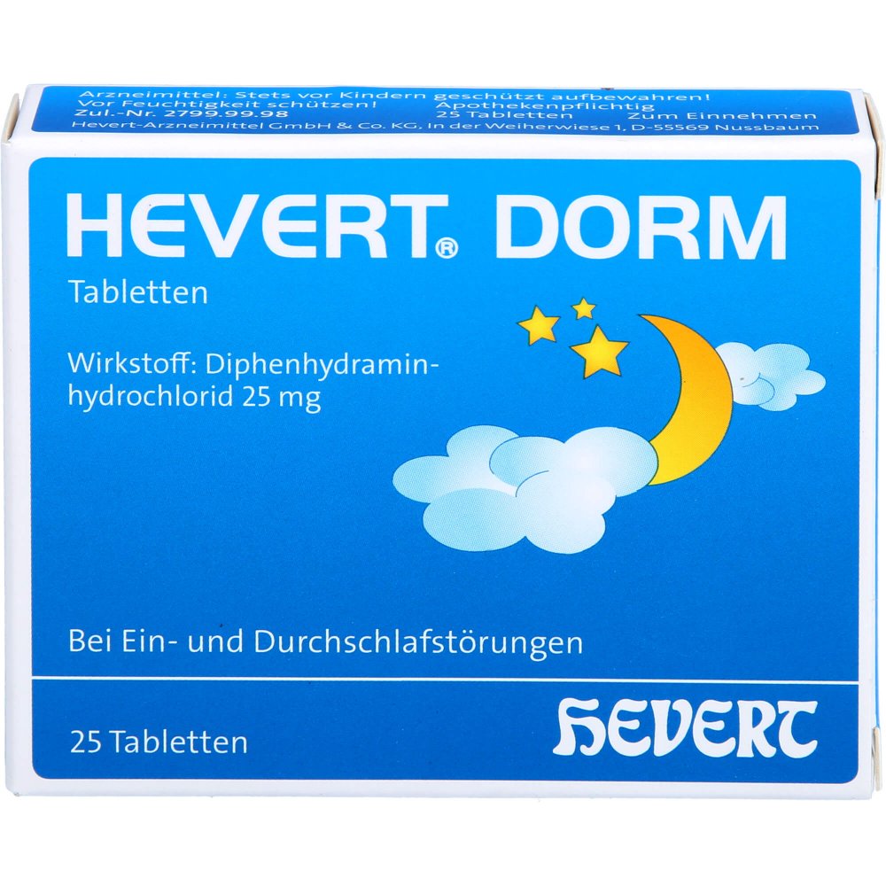 Hevert Dorm 25 mg Comprimés de diphenhydramine 20 pièces, 25 pcs.