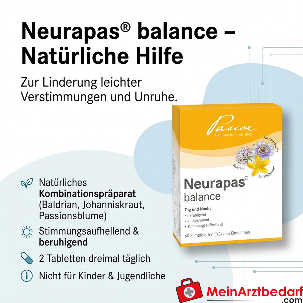 Neurapas balance Tabletten met valeriaan, sint-janskruid en passiebloem verpakking, 5x100 stuks.
