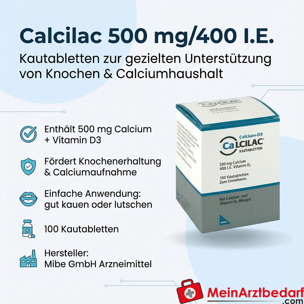 Calcilac Calcium 500 mg Vitamine D3 400 U.I. Comprimés à mâcher