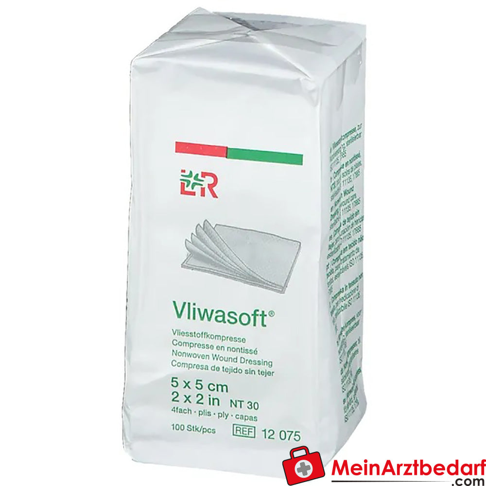 Vliwasoft® Vliesstoffkompresse 5 cm x 5 cm 4 lagig unsteril, 100 St..