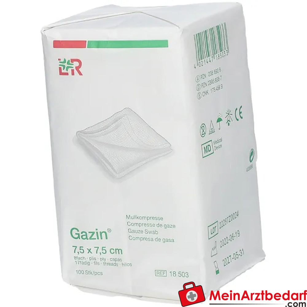 Gazin® Mullkompresse 7,5 cm x 7,5 cm unsteril 8 lagig, 100 St..