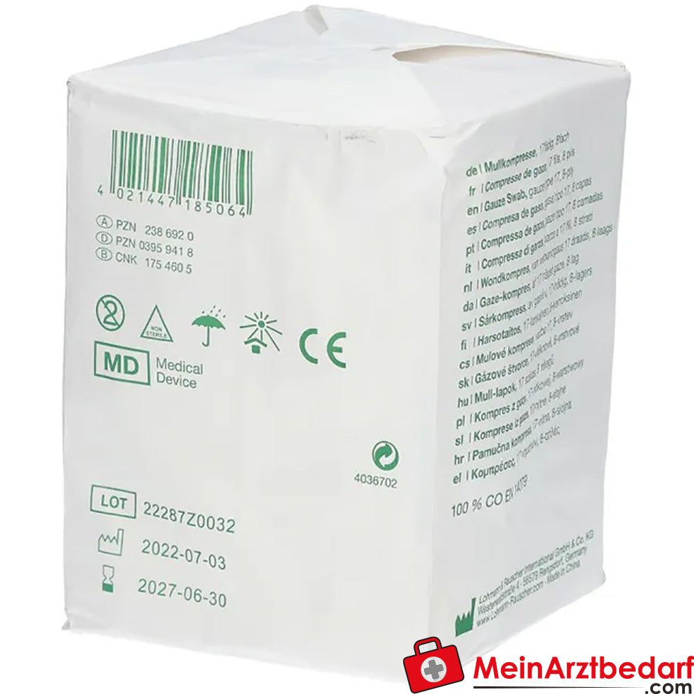 Gazin® Mullkompresse 10 cm x 10 cm unsteril 8 lagig, 100 St..