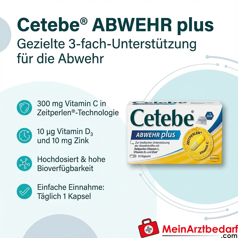 Cetebe ABWEHR plus capsule vitamina C 300 mg, vitamina D3 10 µg, zinco 10 mg, 30 capsule