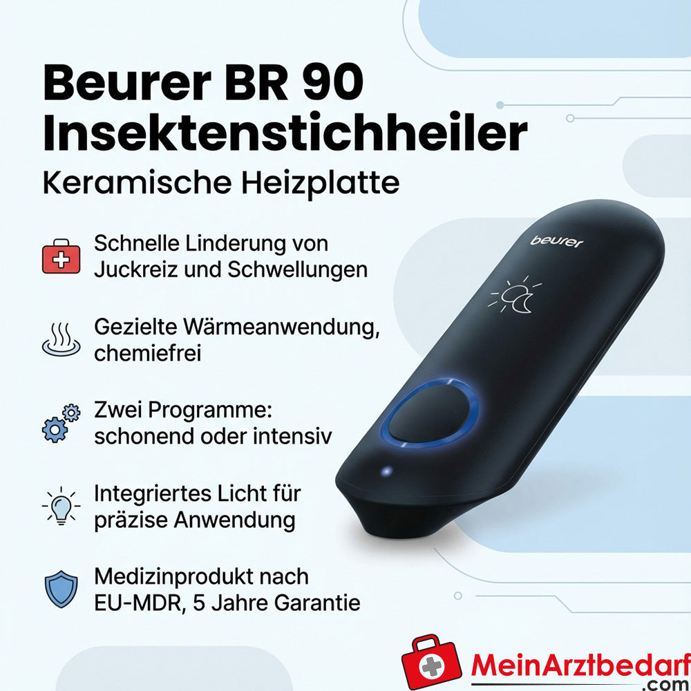 Beurer BR 90 insectenbeet genezer - medisch apparaat met keramische verwarmingsplaat, 2 programma's, op batterijen