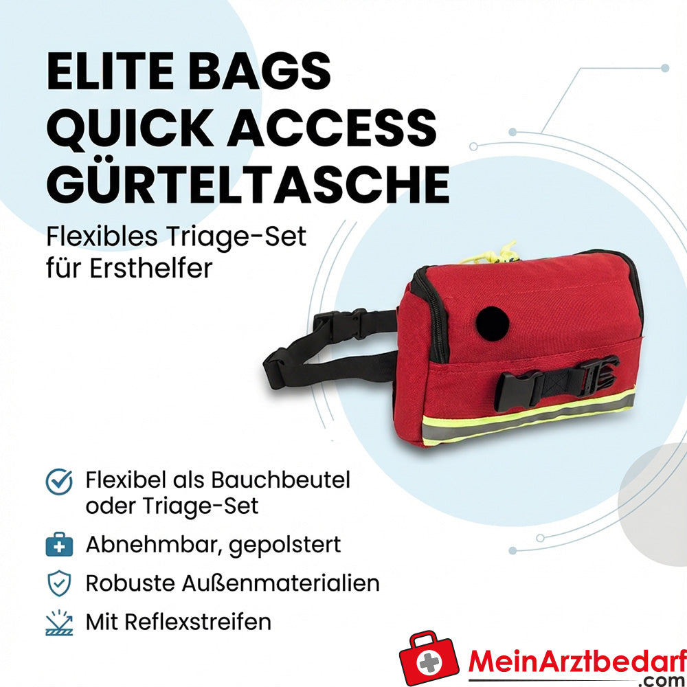 Elite Bags Zaino di emergenza Quick Access rosso, zaino leggero per il primo soccorso con accesso rapido, custodia da cintura staccabile, MOLLE riflettente