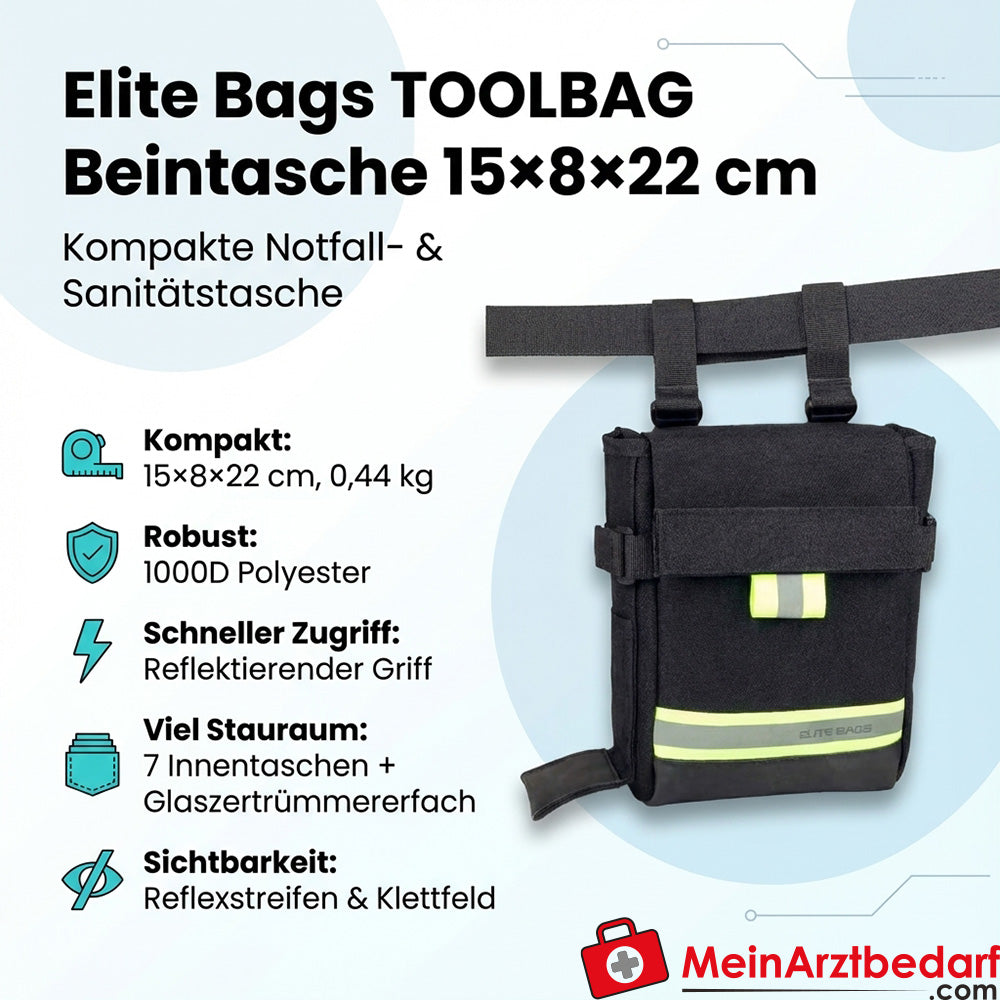 Elite Bags TOOLBAG Beintasche Notfalltasche 15×8×22 cm schwarz 1000D Polyester mit Hammerfach Hypalon-Boden Reflexstreifen