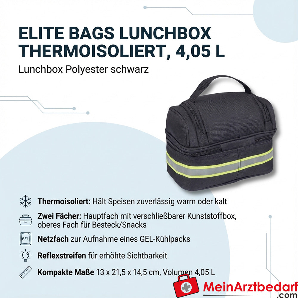 Elite Bags lunchbox thermo-geïsoleerd 4,05 L polyester zwart 13 x 21,5 x 14,5 cm met plastic box en reflecterende strepen