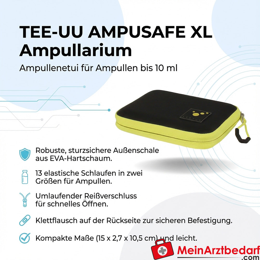 TEE-UU AMPUSAFE XL Ampullarium noir EVA, 13 boucles élastiques pour ampoules jusqu'à 10 ml
